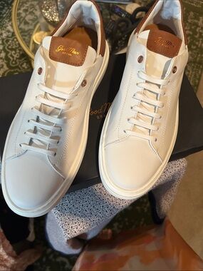 Good Man Brand White Low-Top Sneakers with Brown Accents